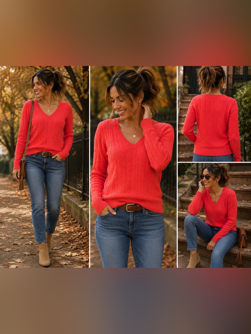 Polo Ralph Lauren 100% Cashmere Cable Knit V Neck Sweater Coral L